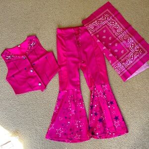 Kids western Barbie costume. Never worn! 3 pieces; vest, pants, bandanna! Medium